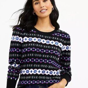 LOFT Fair Isle Sweater Black Nordic Pattern Size Small